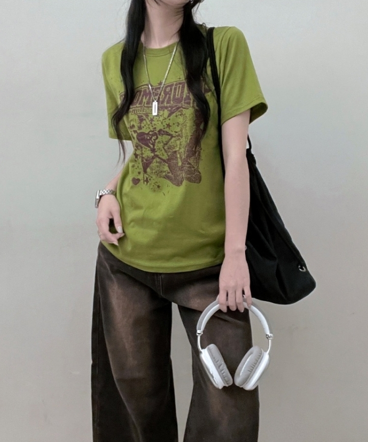 ビンテージセミクロップ半袖Tシャツ LIGHT GREEN