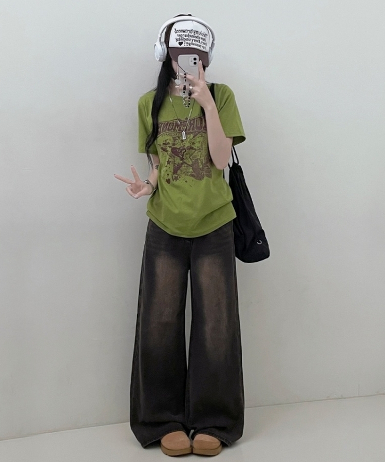 ビンテージセミクロップ半袖Tシャツ LIGHT GREEN