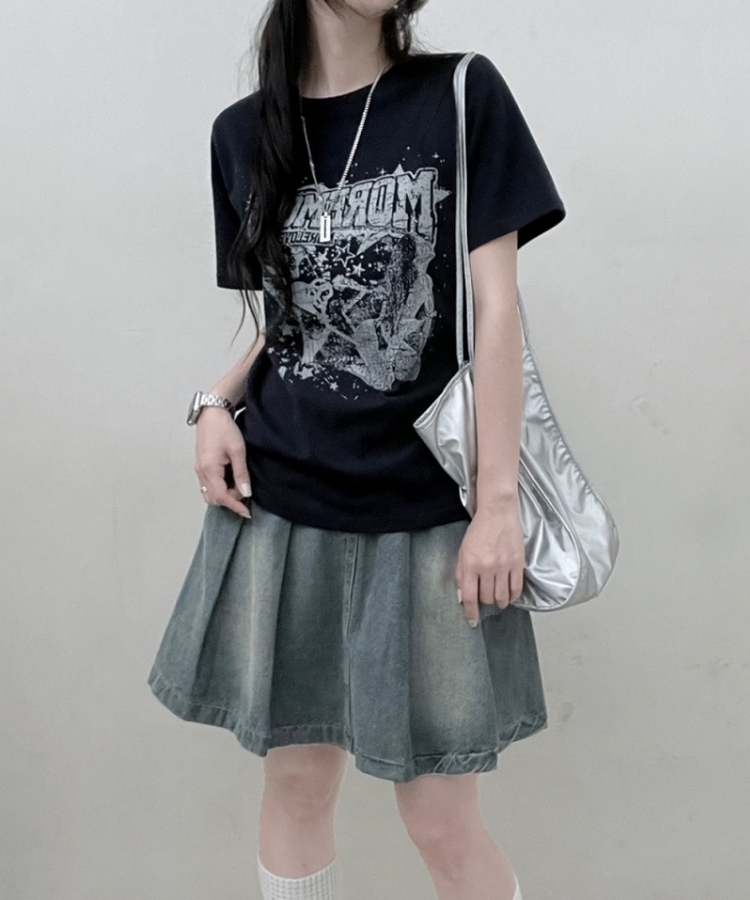 ビンテージセミクロップ半袖Tシャツ NAVY