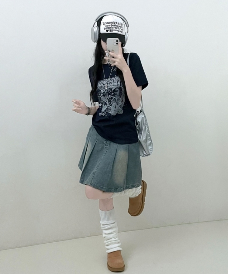 ビンテージセミクロップ半袖Tシャツ NAVY