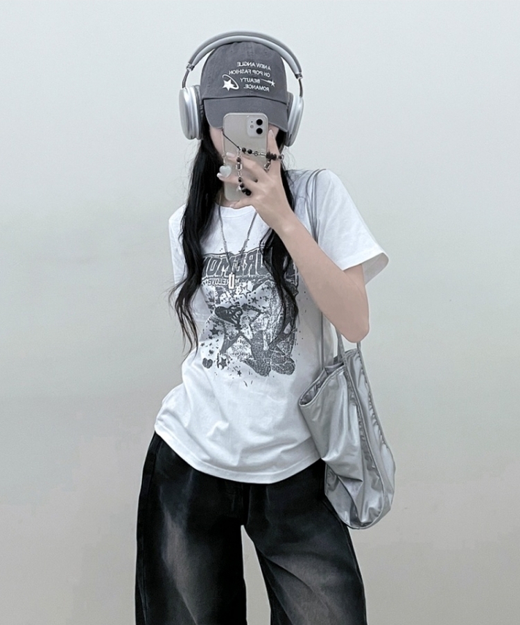 ビンテージセミクロップ半袖Tシャツ WHITE