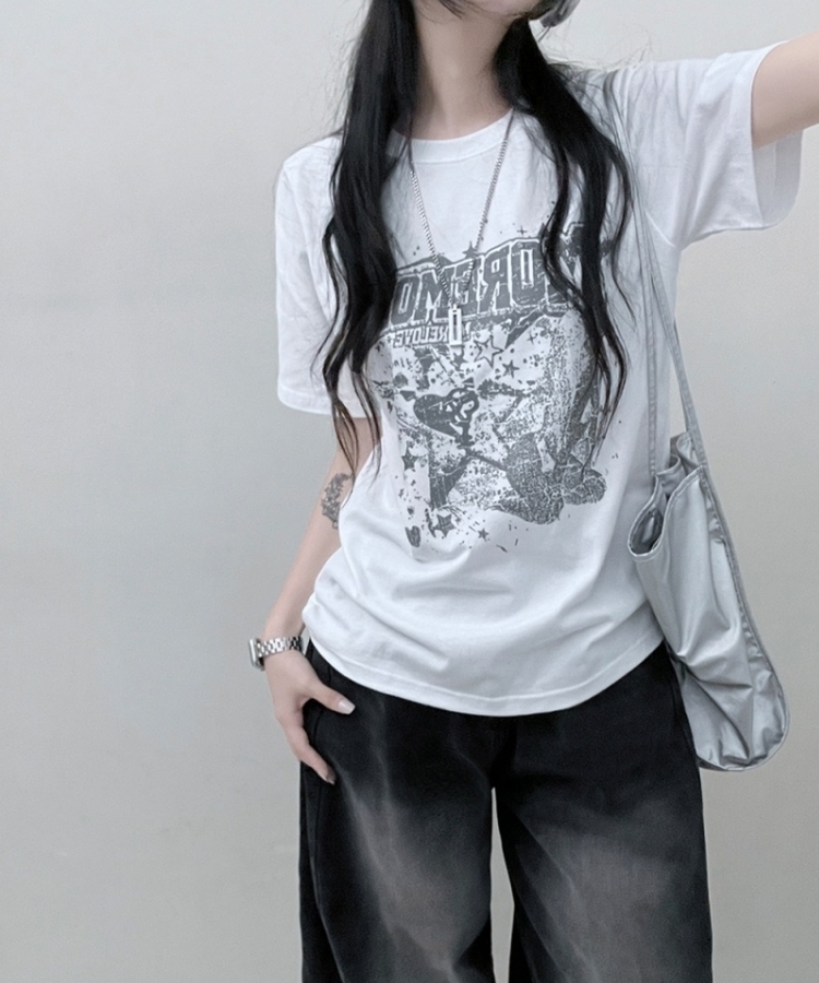 ビンテージセミクロップ半袖Tシャツ WHITE