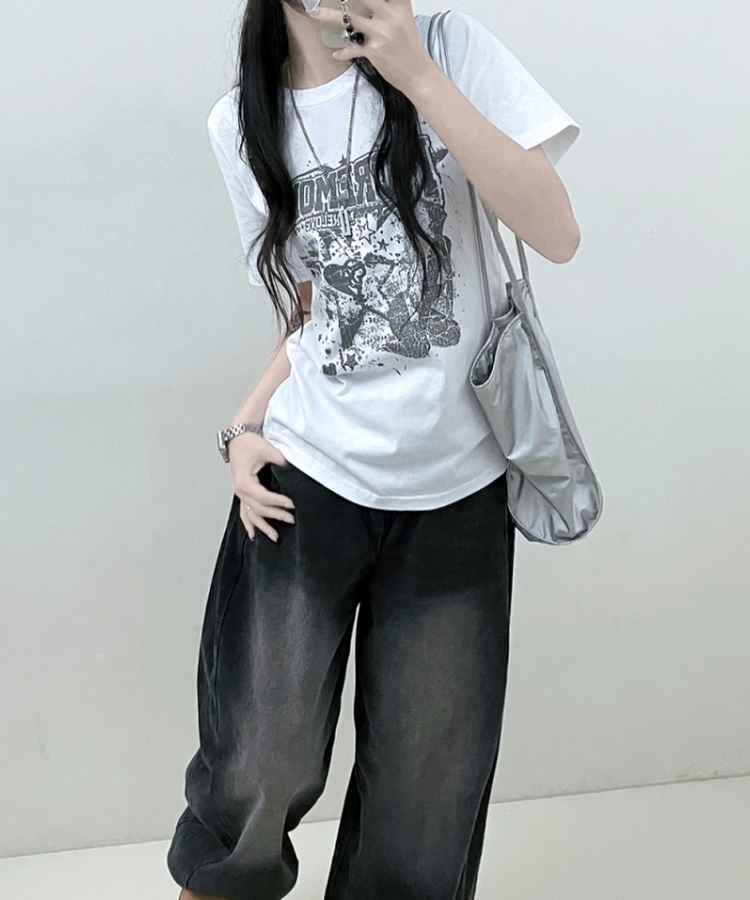 ビンテージセミクロップ半袖Tシャツ WHITE