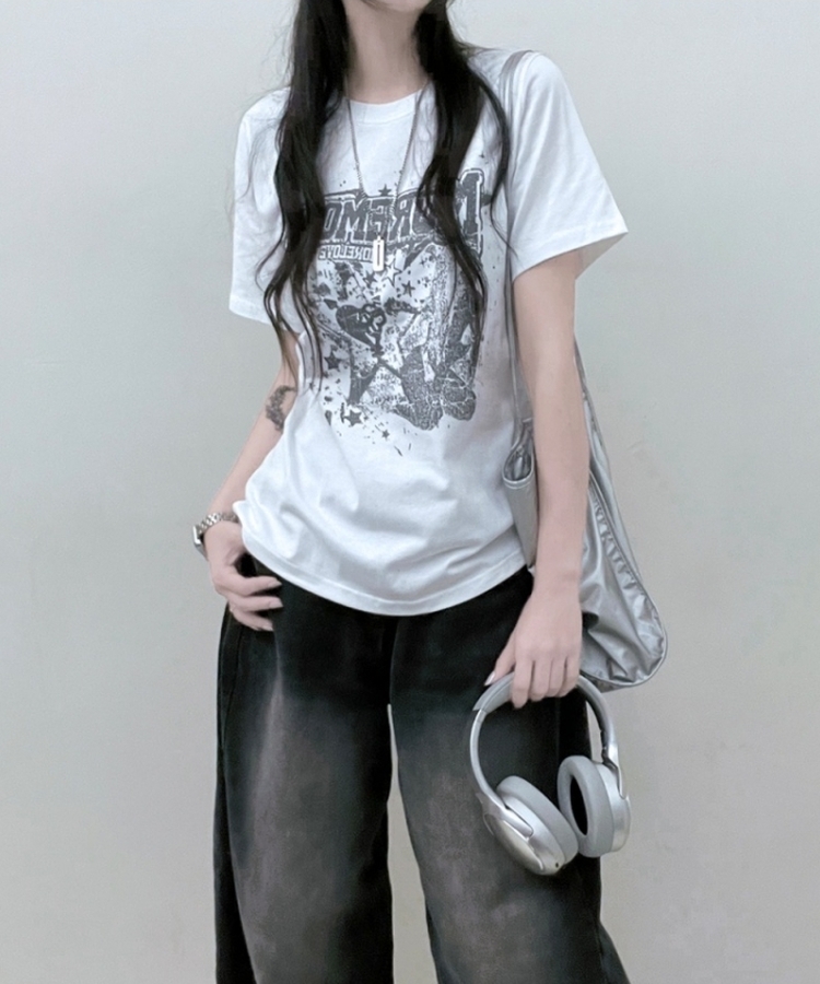 ビンテージセミクロップ半袖Tシャツ WHITE