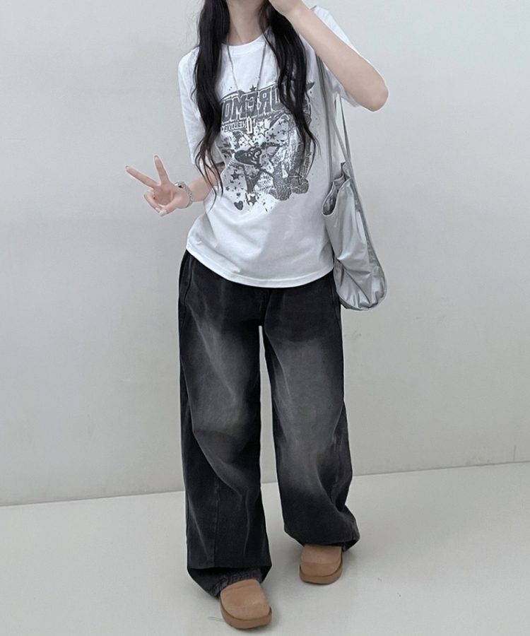 ビンテージセミクロップ半袖Tシャツ WHITE