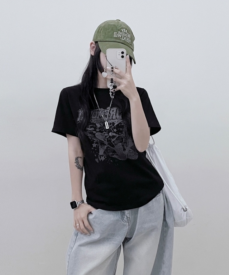 ビンテージセミクロップ半袖Tシャツ BLACK