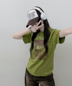半袖Tシャツ ビンテージセミクロップ半袖Tシャツ LIGHT GREEN