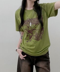 半袖Tシャツ ビンテージセミクロップ半袖Tシャツ LIGHT GREEN