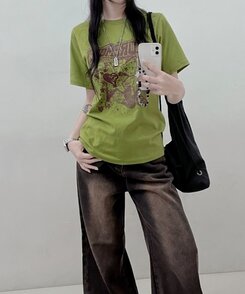 半袖Tシャツ ビンテージセミクロップ半袖Tシャツ LIGHT GREEN