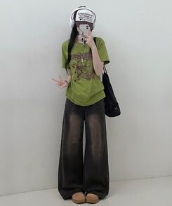 半袖Tシャツ ビンテージセミクロップ半袖Tシャツ LIGHT GREEN