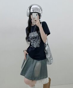 半袖Tシャツ ビンテージセミクロップ半袖Tシャツ NAVY