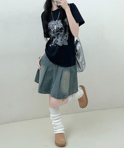 半袖Tシャツ ビンテージセミクロップ半袖Tシャツ NAVY