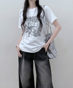 半袖Tシャツ ビンテージセミクロップ半袖Tシャツ WHITE