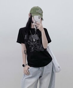 半袖Tシャツ ビンテージセミクロップ半袖Tシャツ BLACK