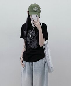 半袖Tシャツ ビンテージセミクロップ半袖Tシャツ BLACK