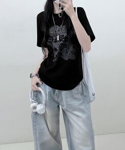 半袖Tシャツ ビンテージセミクロップ半袖Tシャツ BLACK