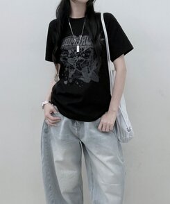 半袖Tシャツ ビンテージセミクロップ半袖Tシャツ BLACK