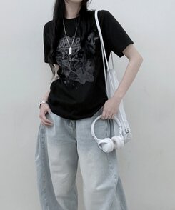 半袖Tシャツ ビンテージセミクロップ半袖Tシャツ BLACK