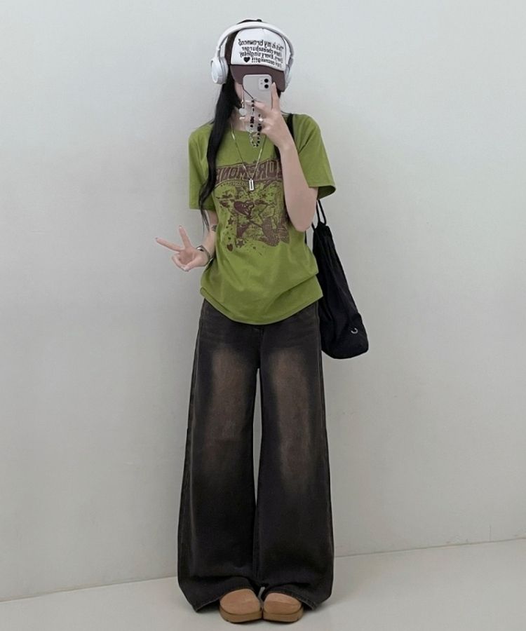 ビンテージセミクロップ半袖Tシャツ LIGHT GREEN