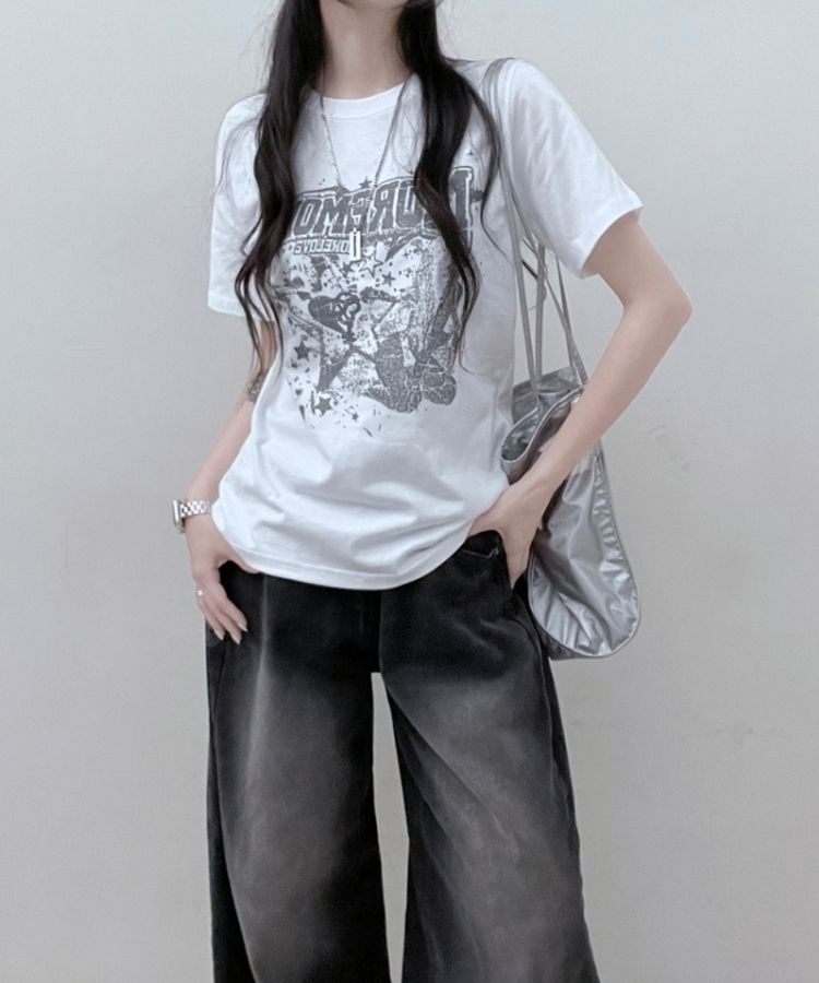 ビンテージセミクロップ半袖Tシャツ WHITE
