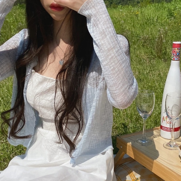 サマークロップシースルーVネックカーディガン SKY BLUE