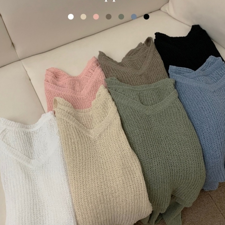 ルーズフィットクロップVネック長袖ニット7色