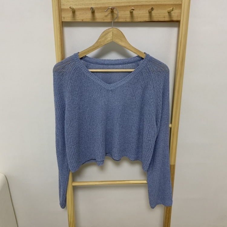 ルーズフィットクロップVネック長袖ニット7色