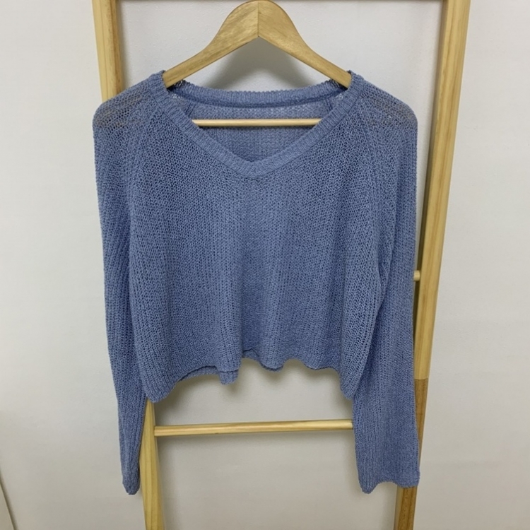 ルーズフィットクロップVネック長袖ニット7色