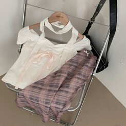 ミディ/ロングスカート リボンチェックシフォンマーメイドミディスカート