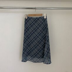 ミディ/ロングスカート リボンチェックシフォンマーメイドミディスカート