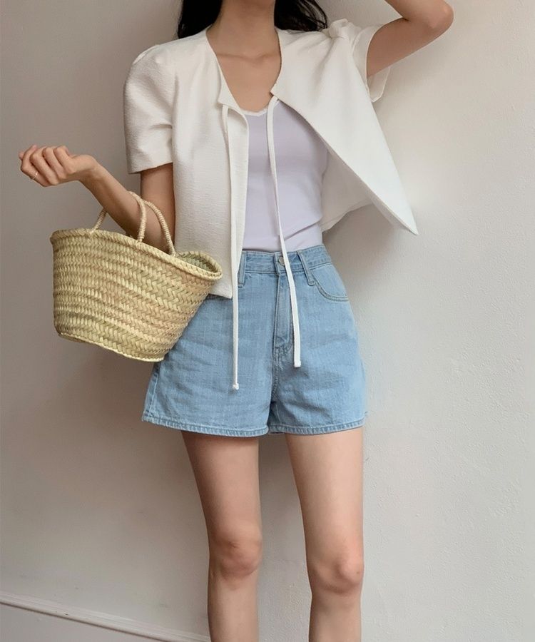 ショートパンツ プレーンサマーデニムショートハーフパンツ LIGHT BLUE