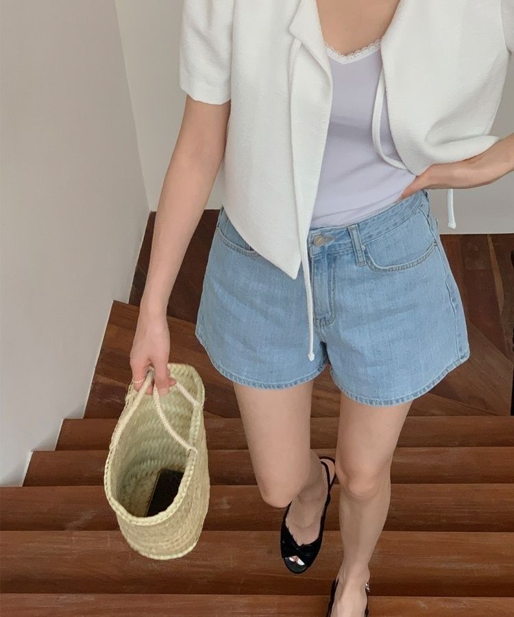 ショートパンツ プレーンサマーデニムショートハーフパンツ LIGHT BLUE