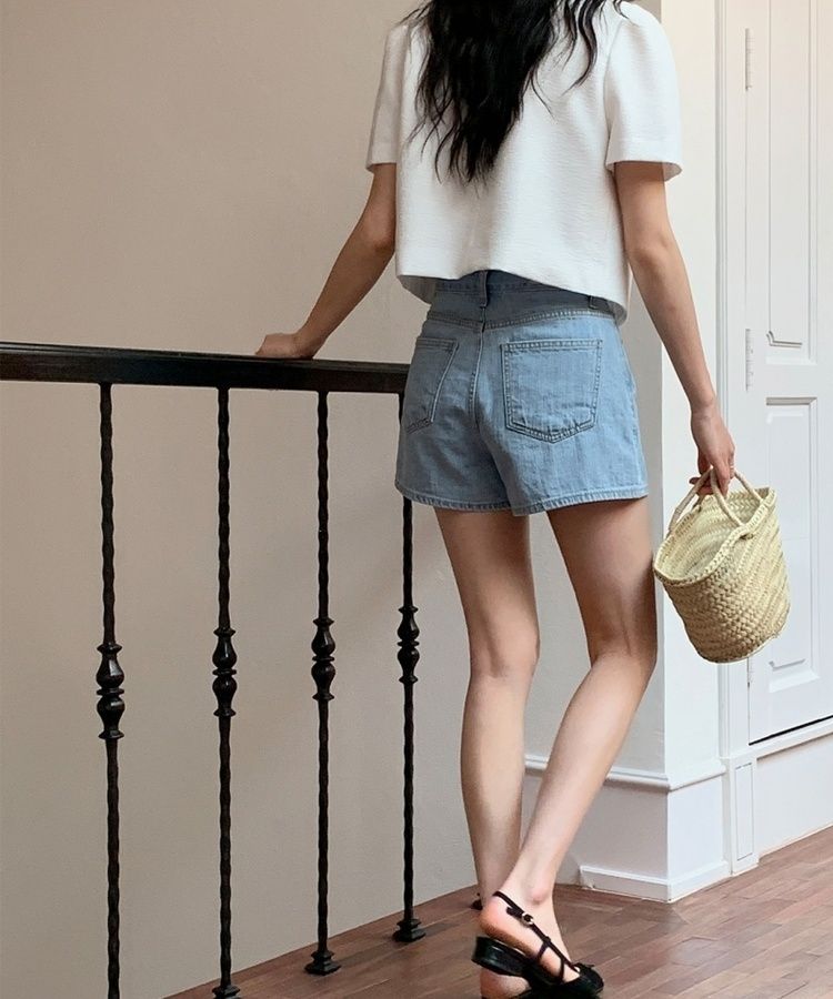 ショートパンツ プレーンサマーデニムショートハーフパンツ LIGHT BLUE