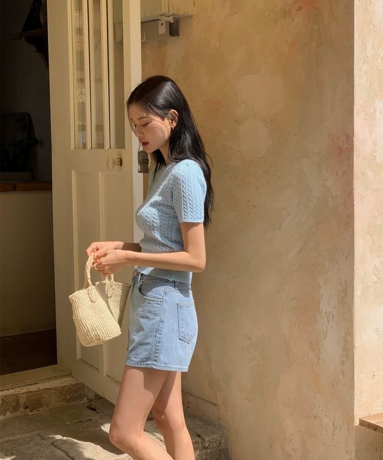ショートパンツ プレーンサマーデニムショートハーフパンツ LIGHT BLUE