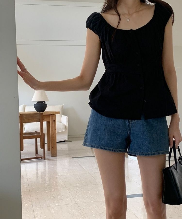 ショートパンツ プレーンサマーデニムショートハーフパンツ BLUE