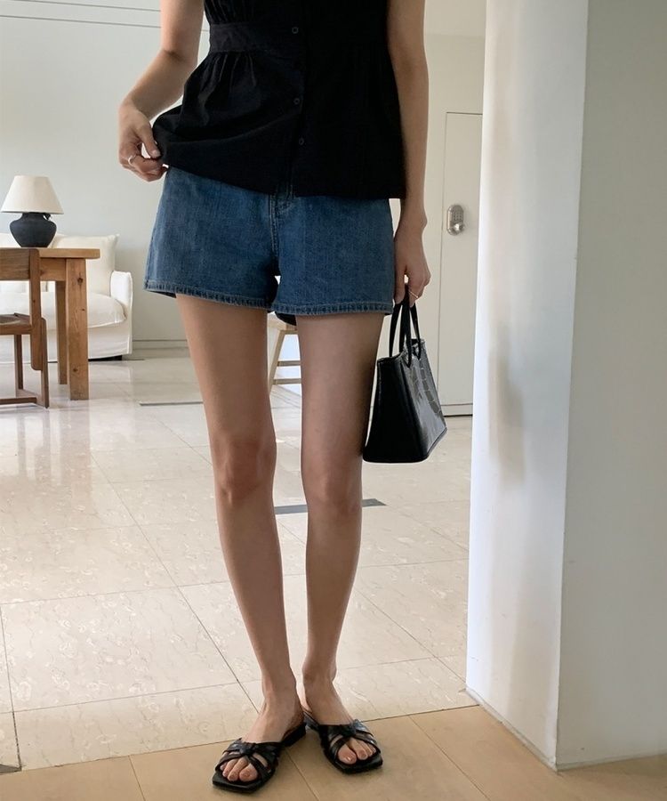 ショートパンツ プレーンサマーデニムショートハーフパンツ BLUE