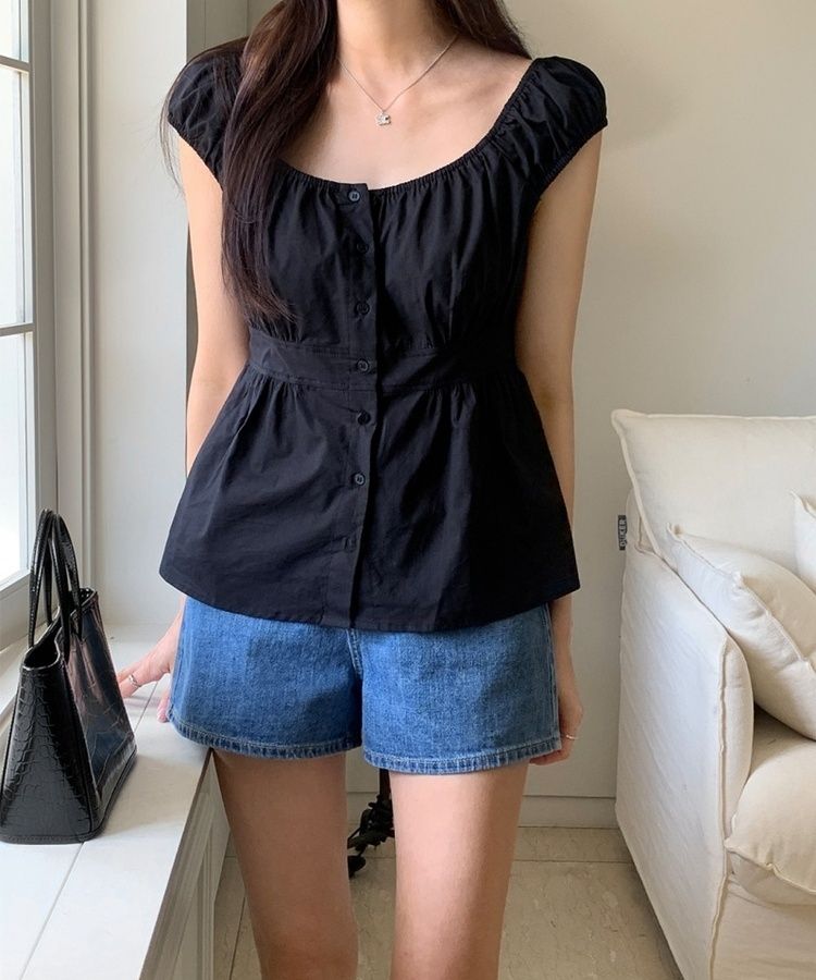 ショートパンツ プレーンサマーデニムショートハーフパンツ BLUE
