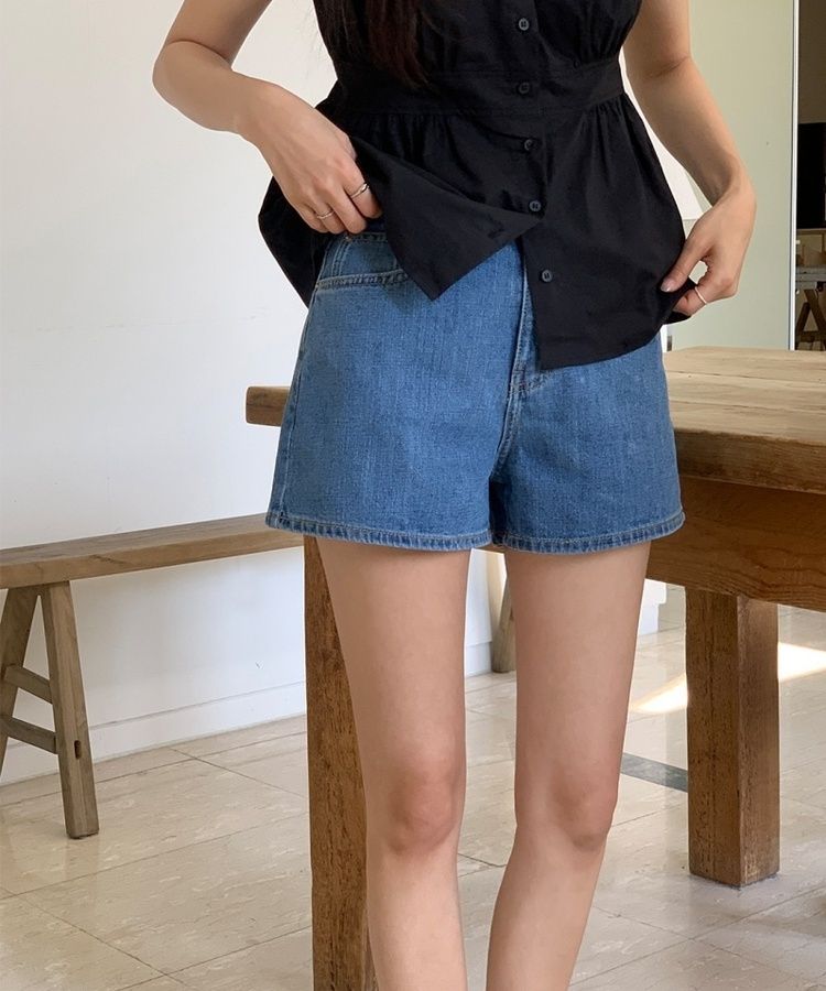 ショートパンツ プレーンサマーデニムショートハーフパンツ BLUE