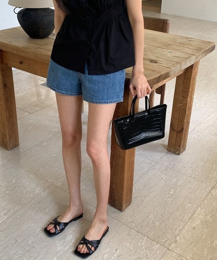 ショートパンツ プレーンサマーデニムショートハーフパンツ BLUE