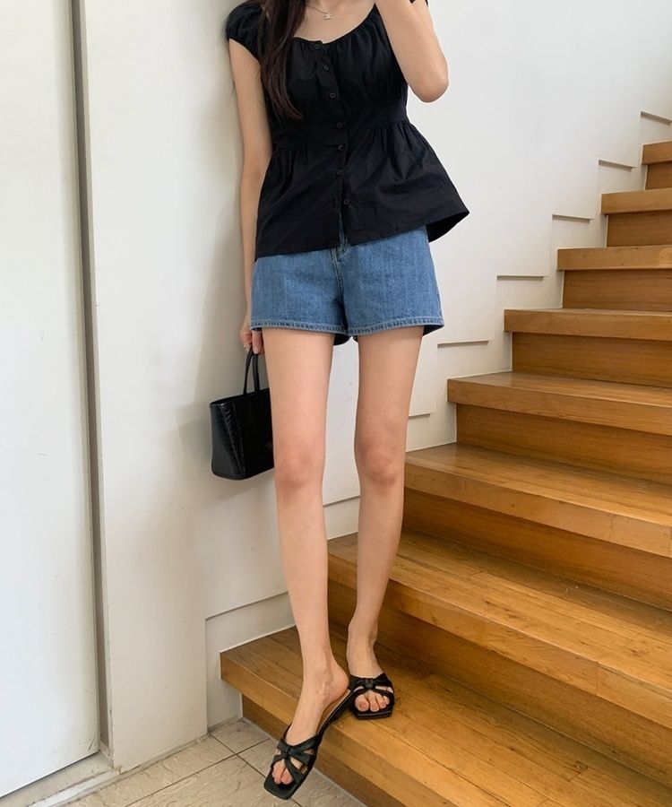 ショートパンツ プレーンサマーデニムショートハーフパンツ BLUE