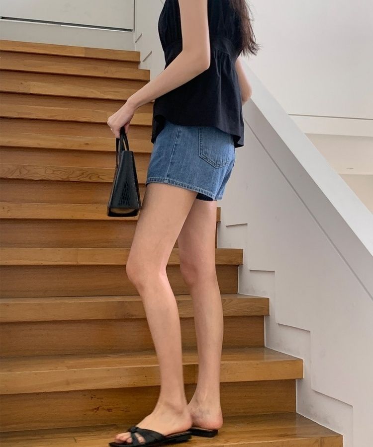ショートパンツ プレーンサマーデニムショートハーフパンツ BLUE
