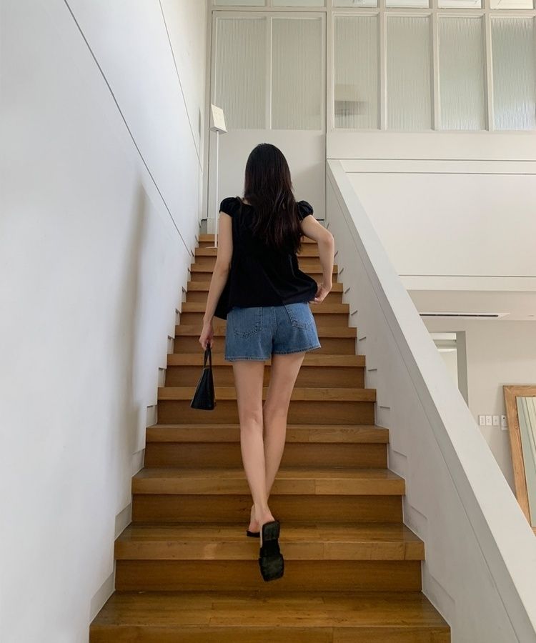 ショートパンツ プレーンサマーデニムショートハーフパンツ BLUE