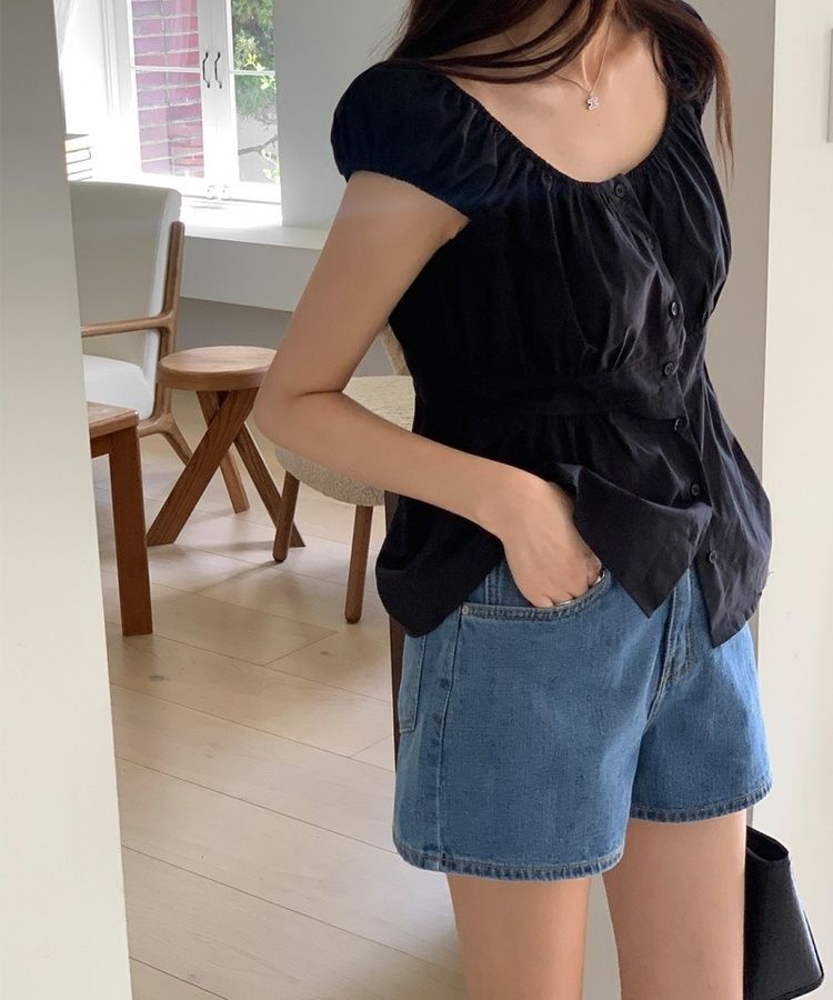 ショートパンツ プレーンサマーデニムショートハーフパンツ BLUE