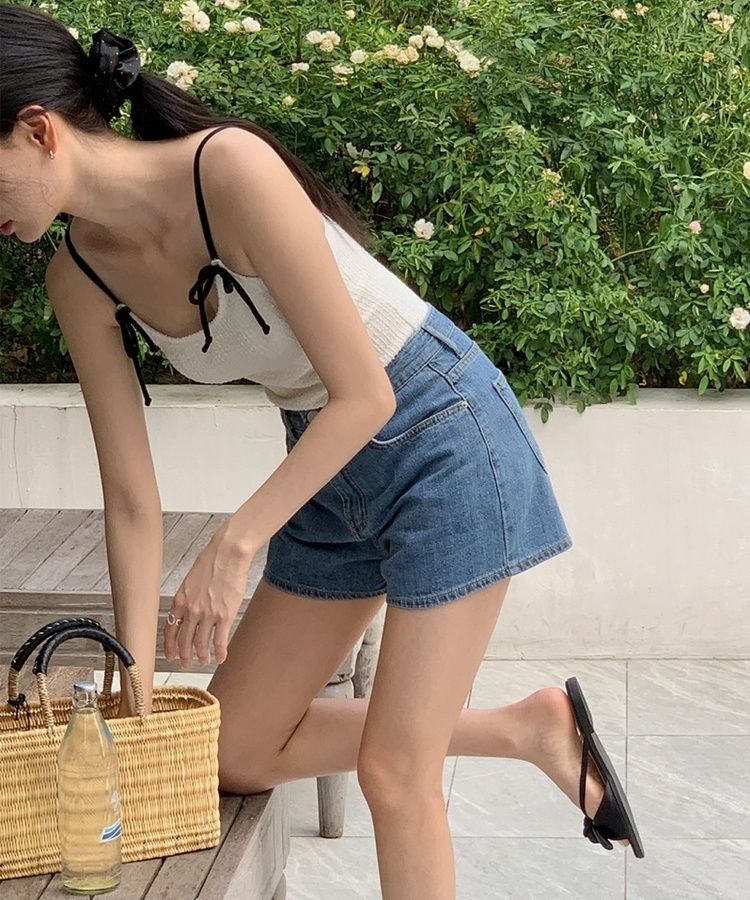 ショートパンツ プレーンサマーデニムショートハーフパンツ BLUE