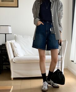 ショートパンツ ベーシックデニムハーフパンツ DARK BLUE