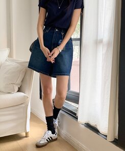 ショートパンツ ベーシックデニムハーフパンツ DARK BLUE