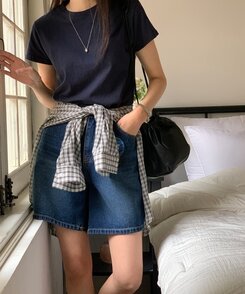 ショートパンツ ベーシックデニムハーフパンツ DARK BLUE