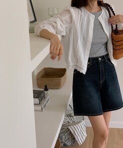 ショートパンツ ベーシックデニムハーフパンツ Blue Black