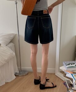 ショートパンツ ベーシックデニムハーフパンツ Blue Black