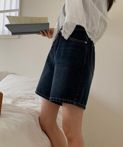 ショートパンツ ベーシックデニムハーフパンツ Blue Black
